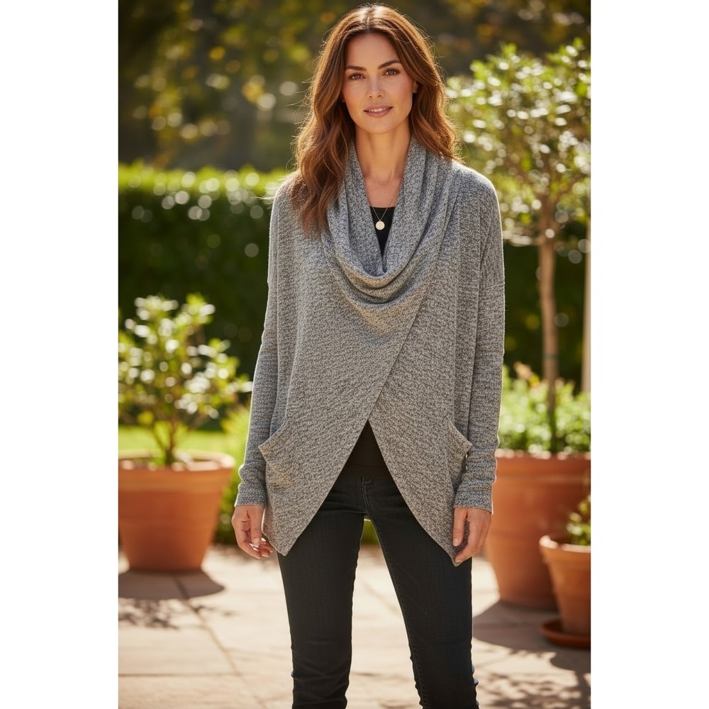 NWT Cupio Cowl Neck Tunic Sweater SZ L Gray Retail $68 Long Sleeve Lightweight
